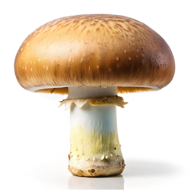 Foto um cogumelo com uma mancha marrom é mostrado