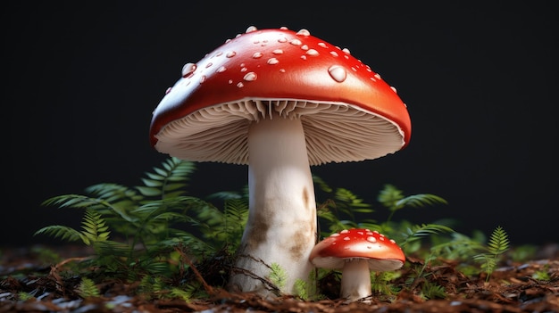 Um cogumelo com uma tampa vermelha