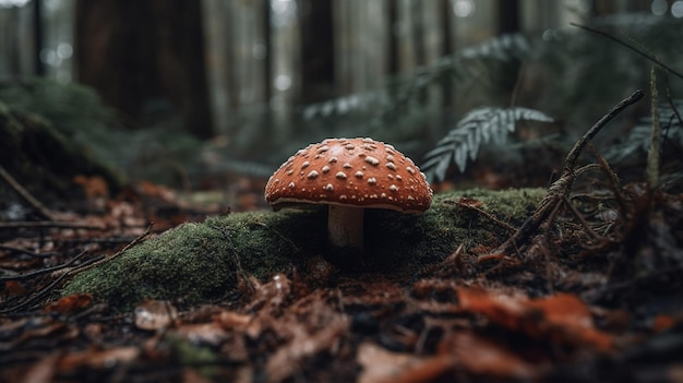 Um cogumelo na floresta com a palavra cogumelo