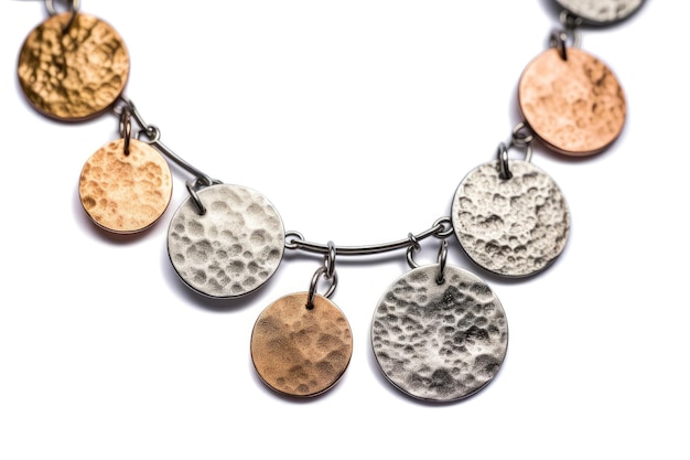 Um colar com mistura de metais em acabamentos contrastantes Fundo branco Generative AI