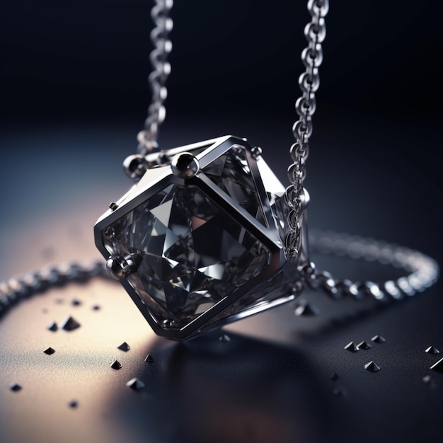 Um colar de prata com um diamante preto no centro um render 3D de An Gyeon em tendência no cg