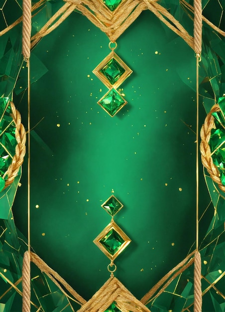 um colar verde e dourado com um diamante verde e uma cadeia de ouro