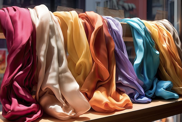 Um colorido lenço de seda exibido em uma loja de moda no mercado de Back Street