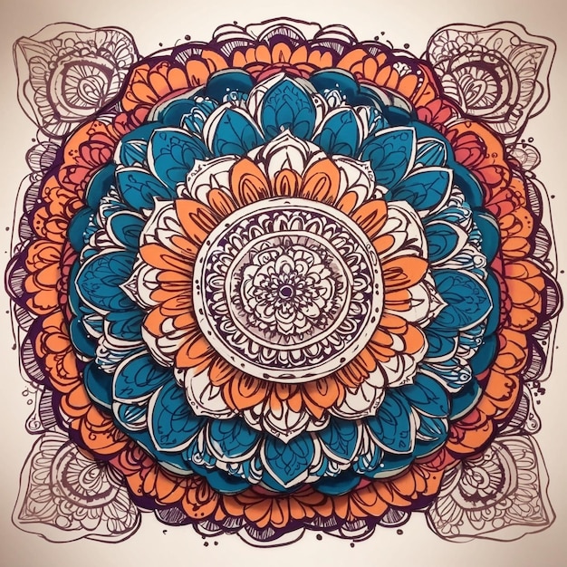 Um colorido padrão floral de mandala com o ar nele