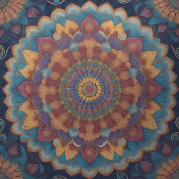 Um colorido padrão floral de mandala com o ar nele