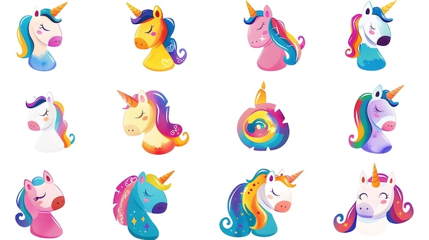 Um colorido unicórnio mágico em estilo de desenho animado