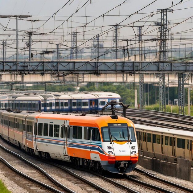 Foto um comboio com o número 37 na frente está a descer os trilhos.