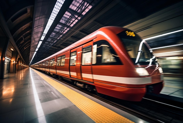 Um comboio vermelho numa estação