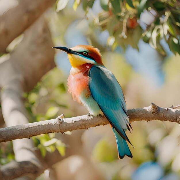 Foto um comedor de abelhas colorido em um pedaço de madeira ai