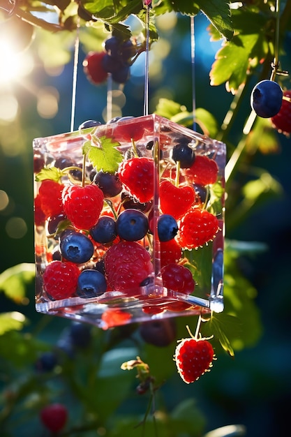 um comedouro de morango com uma fruta vermelha