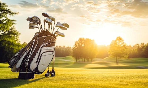 Foto um companheiro essencial dos golfistas o taco de golfe e a bolsa de tacos