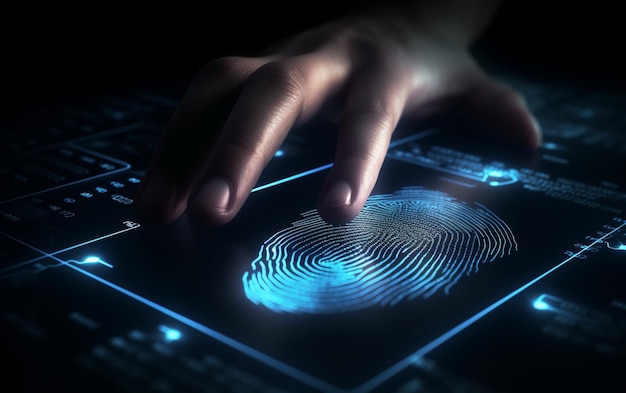 Foto um computador identifica e mede a impressão digital na superfície digital