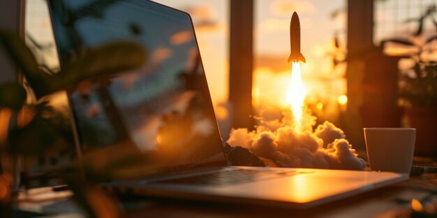 Foto um computador portátil colocado em uma mesa de madeira adequado para temas de tecnologia e espaço de trabalho