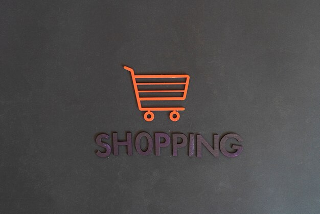 Foto um conceito de ícone de carrinho de compras recortado de letras, negócio de loja de venda, minimalista simples