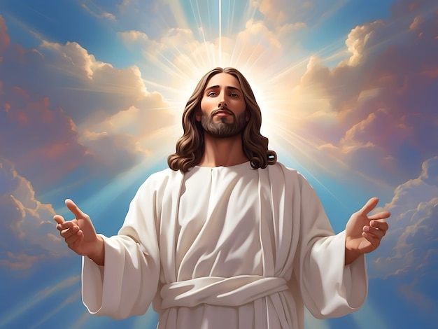 Foto um conceito de jesus ressuscitado e subindo de volta ao céu