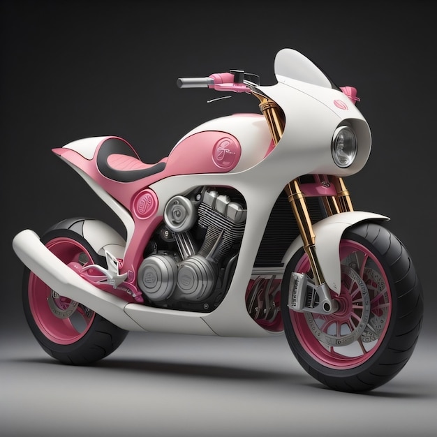 Um conceito de motocicleta retrô rosa e branco com estilo café racer