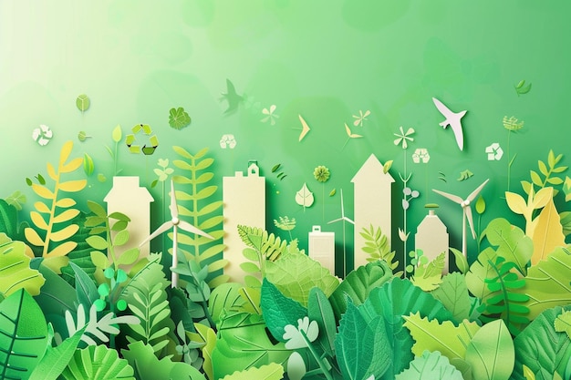 Um conceito de negócio verde com ícones para a ai gerativa ecológica