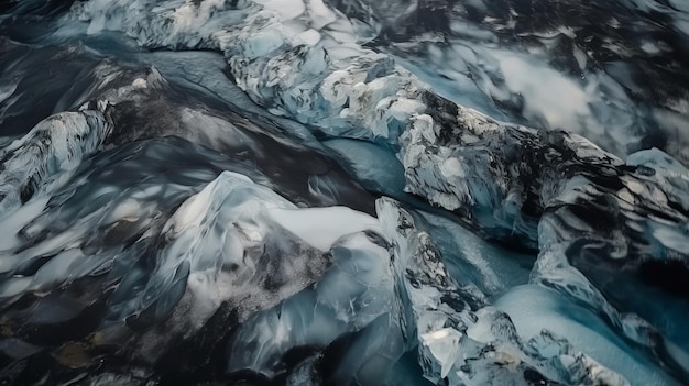 Um conduto frio de cima Foto etérea dos fluxos de fluxos de massas frias islandesas geradas por IA