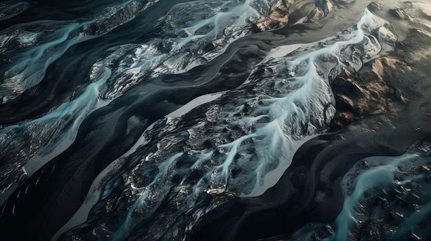 Um conduto frio de cima Foto etérea dos fluxos de fluxos de massas frias islandesas geradas por IA