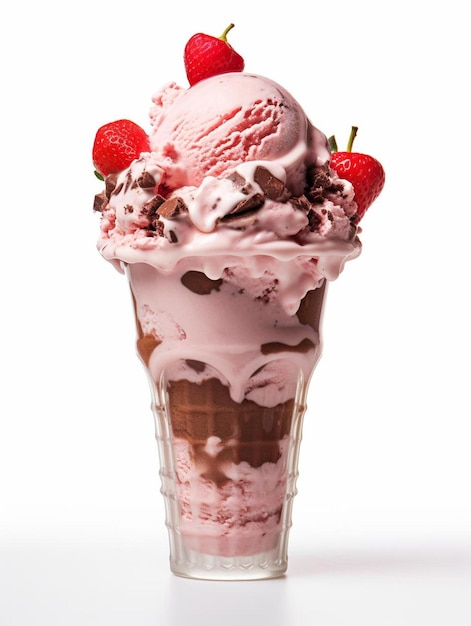 Foto um cone de sorvete com morangos