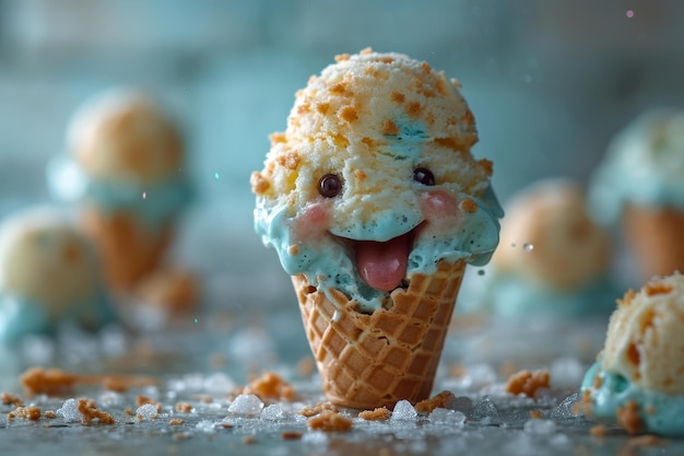 Um cone de sorvete cremoso divertido Ilustração tridimensional