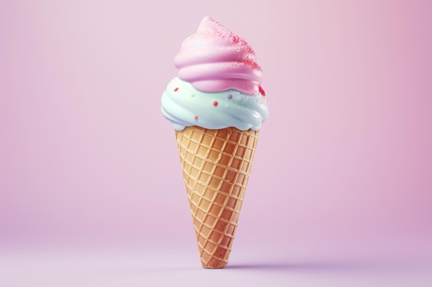 Um cone de sorvete pastel com gradiente granulado com doce 00144 03