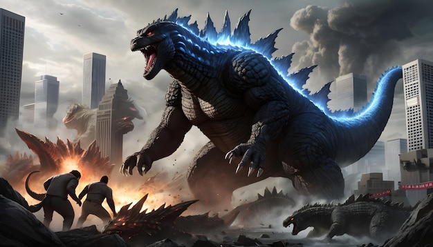 um confronto horrível entre Godzilla e outros kaiju