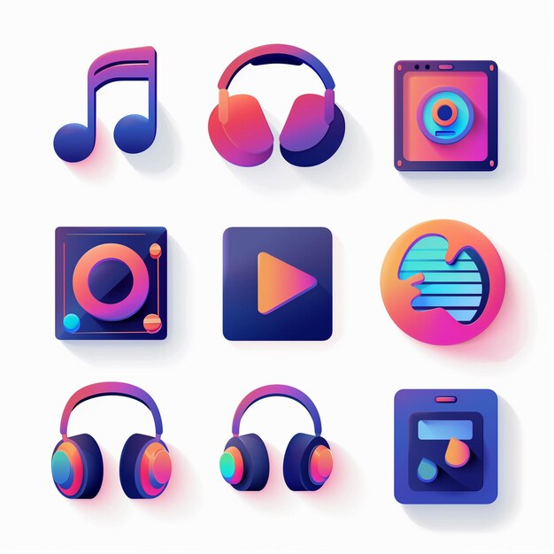 um conjunto colorido de fones de ouvido com um fundo colorido arco-íris