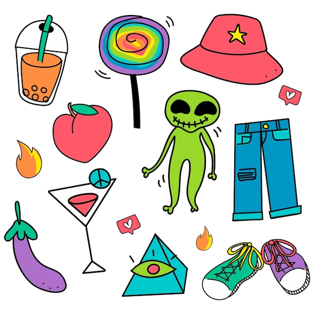 Um conjunto de adesivos coloridos e divertidos para o dia da juventude