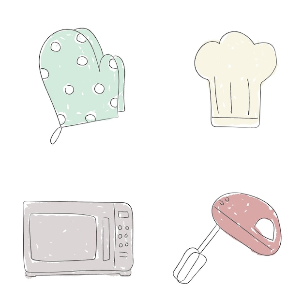 Um conjunto de adesivos de utensílios de cozinha bonitos.