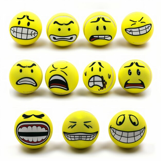 Foto um conjunto de bolas amarelas com diferentes expressões