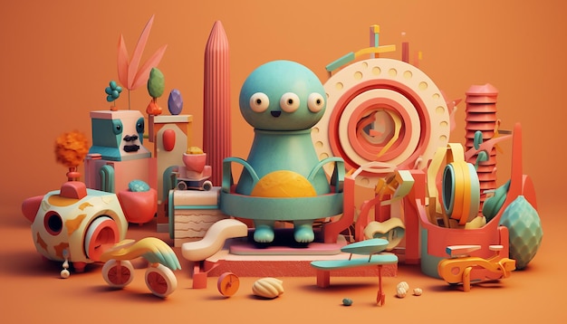Um conjunto de brinquedos e objetos que estão sentados no fundo no estilo de design gráfico inspiram
