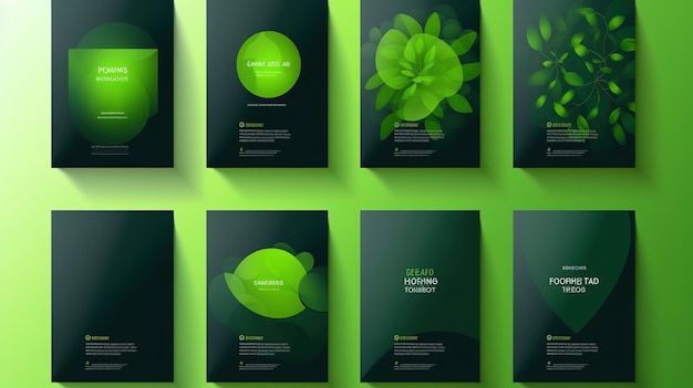 Um conjunto de brochuras com as palavras "verde" na capa.
