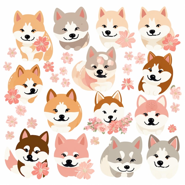 Um conjunto de cachorros com cores diferentes e as palavras husky na frente.