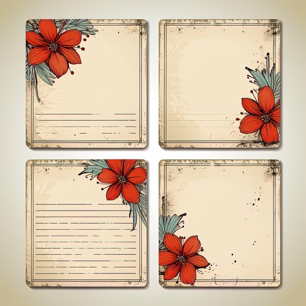 Foto um conjunto de cartões com flores e uma página que diz hibisco
