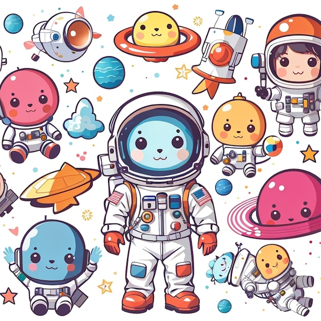 um conjunto de designs de astronautas kawaii IA generativa