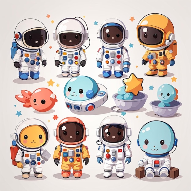 um conjunto de designs de astronautas kawaii IA generativa