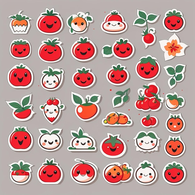 um conjunto de designs de tomate kawaii IA generativa