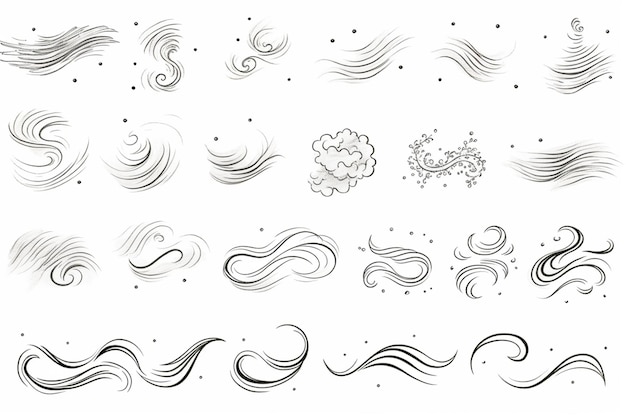Um conjunto de diferentes tipos de linhas onduladas e redemoinhos generativos ai