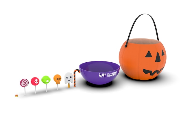 Um conjunto de doces de Halloween no fundo 3drendering