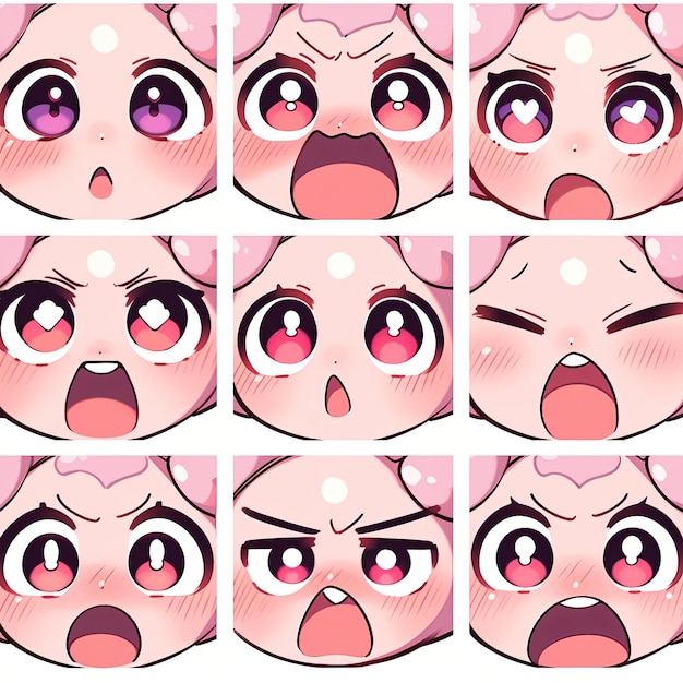 Um conjunto de emoticons bonitos de manga