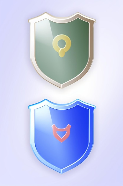 Um conjunto de escudo e um escudo com a letra 9 nele