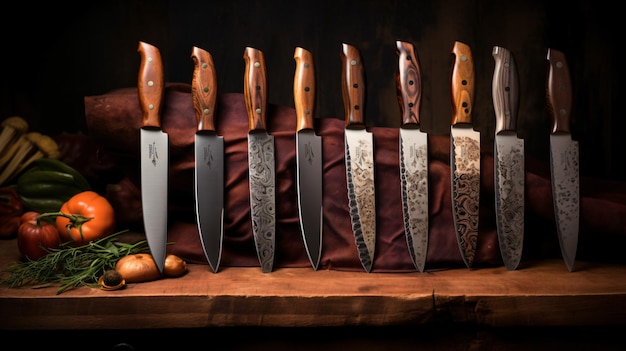 Foto um conjunto de facas de chef profissionais
