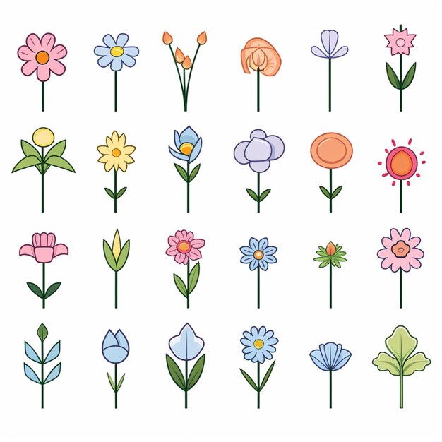 um conjunto de flores coloridas e folhas em um fundo branco ai generativo