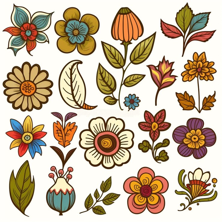 Foto um conjunto de flores e folhas coloridas em um fundo branco ai generativo