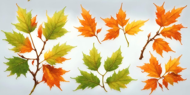 Um conjunto de folhas de outono em um fundo claro
