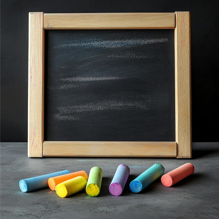 Foto um conjunto de gizes artísticos e um tabuleiro para atividades criativas em sala de aula
