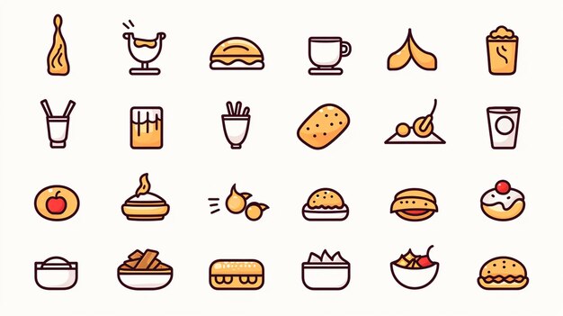Foto um conjunto de ícones de alimentos e bebidas em um ai gerador de estilo de linha