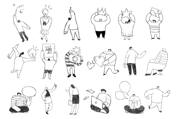 Um conjunto de ícones de desenhos animados png de negócios pretos.
