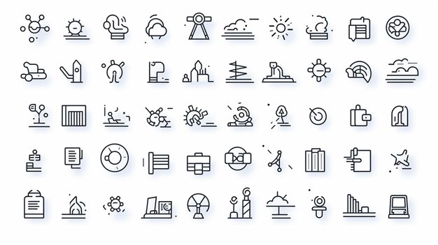 um conjunto de ícones de linhas finas de vários tipos e tamanhos generativos ai